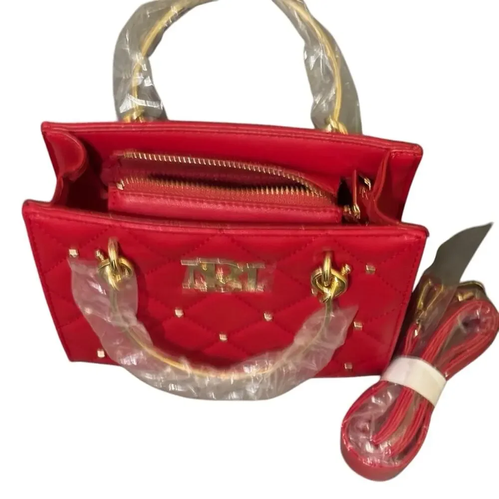 Badgley Mischka Faux‎ leather Quilted Stud mini tote NWT